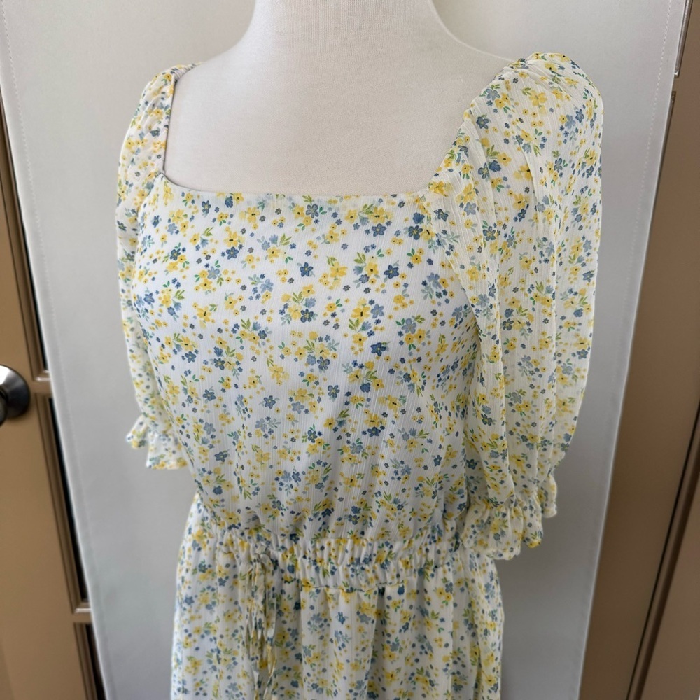 Mi Ami Womens Small Floral‎ Square Neck Short Mini Dress - Picture 2 of 9
